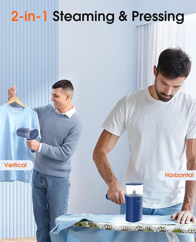Handheld Steamer for Clothes, 1200W Foldable Travel Steamer, 20 Sec Preheat Garments Wrinkle Remover, 120V Portable Hand Iron with 150ml Water Tank, Clothes Steamer for Home Travel-Blue