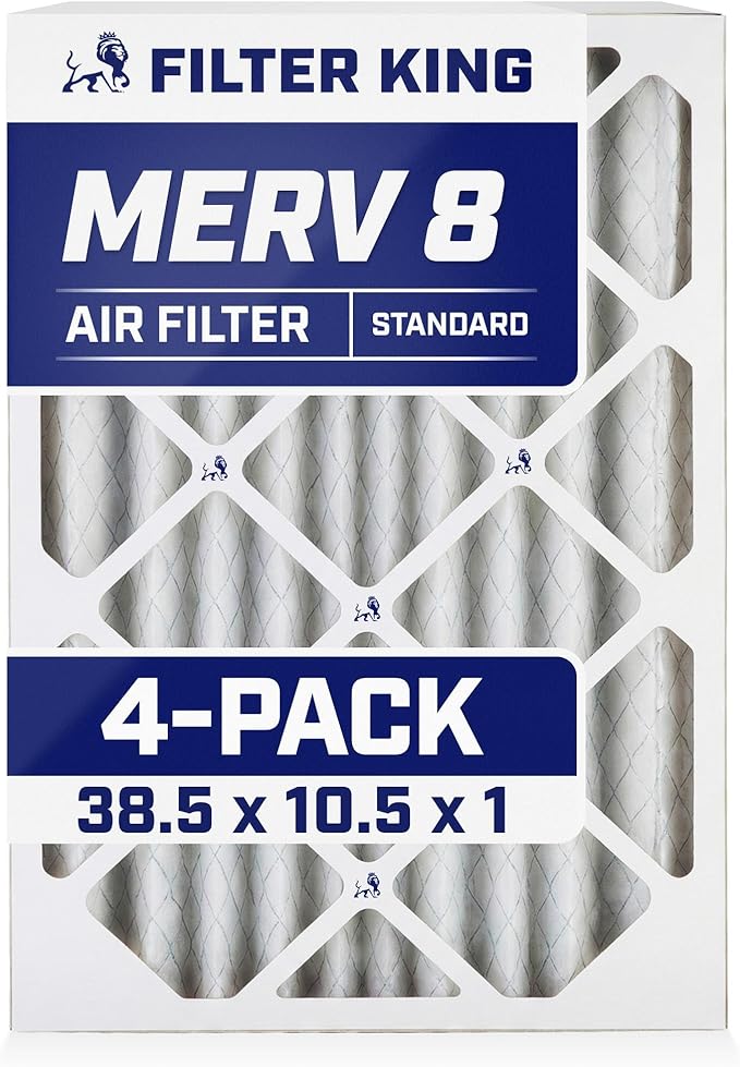 Filter King 38.5x10.5x1 Air Filter | 4-PACK | MERV 8 HVAC Pleated A/C Furnace Filters | MADE IN USA | Actual Size: 38.5 x 10.5 x .75"