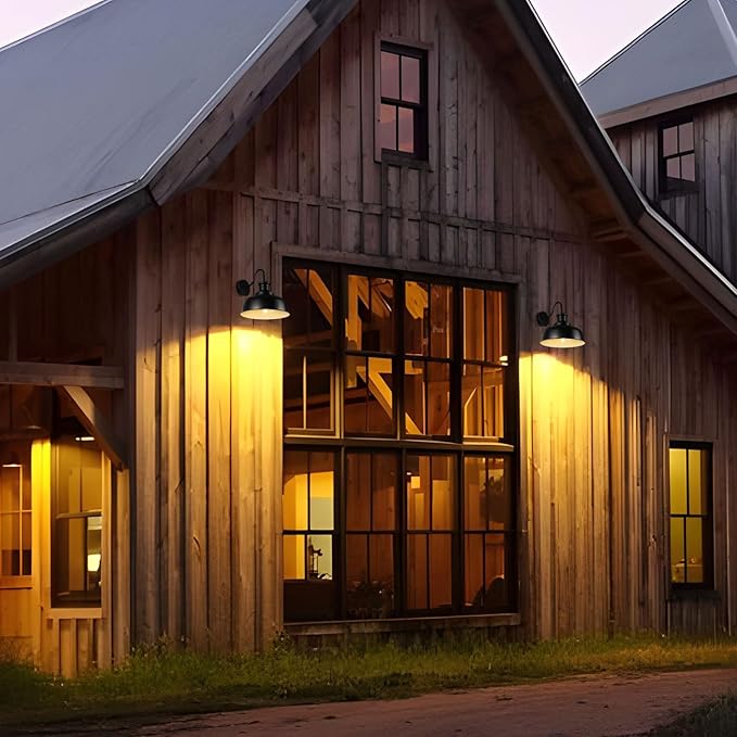 Solar Barn Lights for Outside, Outdoor Wall Lights Solar Powered, Farmhouse Exterior Wall Sconces, Industrial Exterior Lighting Fixture, Rustic Lantern for Garage, Barn, Shed,RZSR007-2