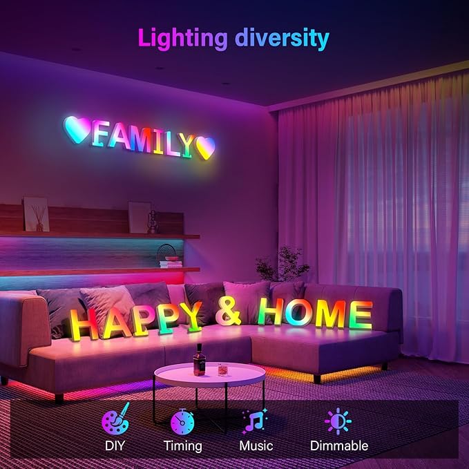 Light Up Letters Marquee Letter - Music Sync RGB Color Changing LED Lights Letter Logo Game Lights for Girls Women Party Birthday Christmas Valentine's Day Wall Desktop Decoration (MRGB-F)