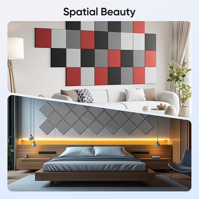 12 Pack 12" X 12" X 0.4" Acoustic Panels for Wall Sound Absorbing, Square Self-Adhesive Sound Panels, High Density Suitable for Multiple Scenarios(MoonLight Gray)
