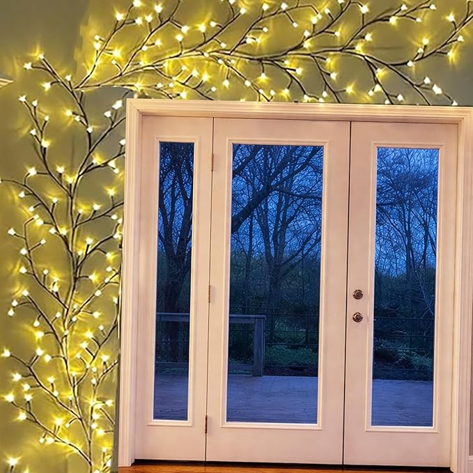 2Pcs Enchanted Willow Vine Lights with Remote, 18 Branches 144 LEDs Lighted Willow Swag for Wall Decor, Indoor Artificial Plug in Fairy Lights for Bedroom, Living Room, Wedding, Party