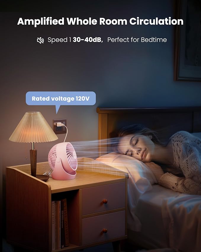 Gaiatop Desk Fan, 5-Inch Portable Electric Table Desktop Air Circulator Fans, Small but Powerful with 3 Speed 360° Adjustable Tilt for Cooling Home Dorm Office Bedroom Bathroom Kitchen, Pink