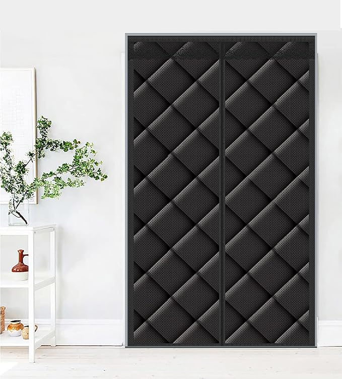 Magnetic Thermal Insulated Blackout Door Curtain Storm Wind Fleece Insulation Curtian Magnetic Screen Door with Thermal and Insulated Waterproof Noise Reduce 43"x82" Inch Black