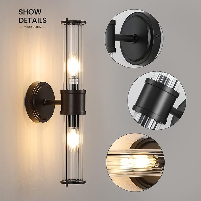 Bathroom Sconce Wall Lighting - Black Bathroom Vanity Light Fixture Vertical and Horizontal Wall Mount 2-Light Modern Indoor Wall Light for Hallway Living Room(E12 Bulbs Excluded)