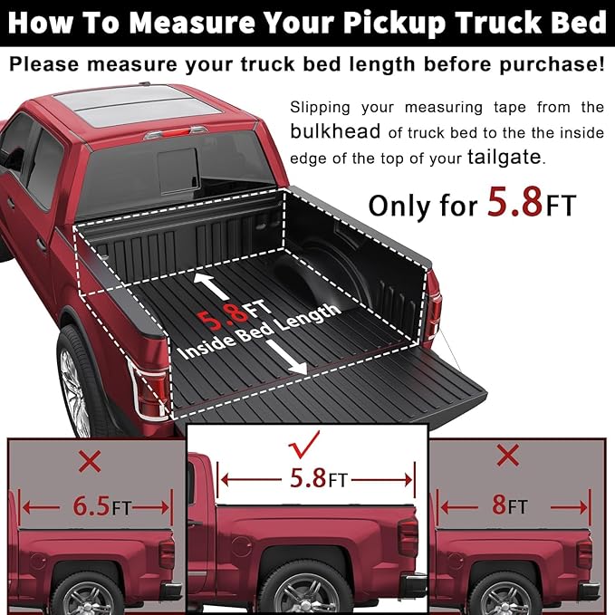 Fiberglass Hard Tri Truck Bed Tonneau Cover Compatible for 2007-2013 Chevy Silverado/GMC Sierra 1500 Fleetside 3-Fold 5.8FT 69.3Inch