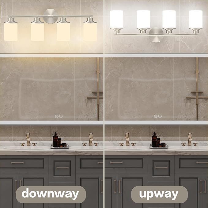 Bathroom Light Fixtures,Brushed Nickel Bathroom Lights,4-Light Vanity Light,Bathroom Light Over Mirror,Modern Bathroom Vanity Light Fixture,Bathroom Sconces with Frosted Glass