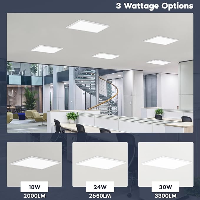 LUXRITE 1x2 FT Slim Surface Mount Panel Recessed Lighting, 5 Color Temperature Options 2700K-5000K, Dimmable LED Panel Light, 2000/2650/3300 Lumens, 18W-30W, Edge Lit, Damp Rated, ETL Listed (2 Pack)
