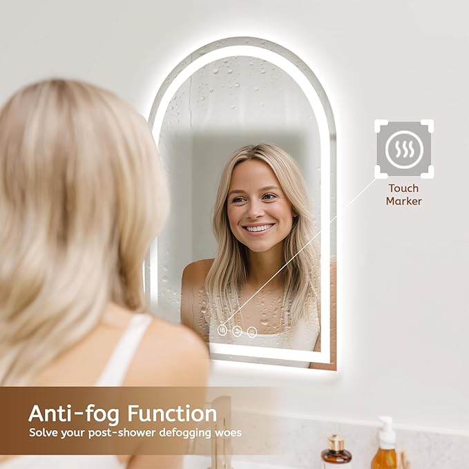 Arched LED Mirror for Bathroom 24"x36", Lighted Bathroom Vanity Mirror with Lights - Anti-Fog, Front Light and Backlit, Dimmable, 3 Colors
