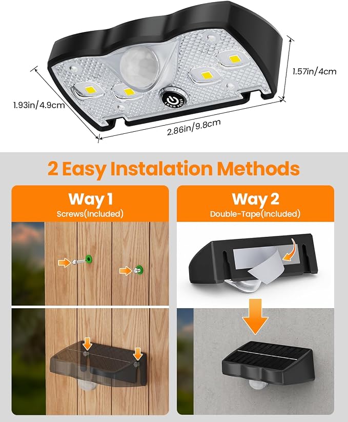 VOLISUN Fence Lights Solar Powered, Motion Sensor Outdoor Lights 160° Wide Angle 16.4FT Detection, IP65 Waterproof, 3 Modes, Dusk to Dawn, 6000K Cool White Solar Fence Lights for Garden Yard 8 Pack