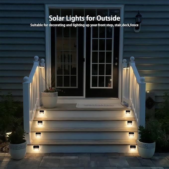 Qualdout Solar Outdoor Lights, 8 Pack Solar Fence Deck Lights, Waterproof Outside Lighting for Step Railing Wall Pool Stair Yard Garden Patio Pool Decorations (Warm White)