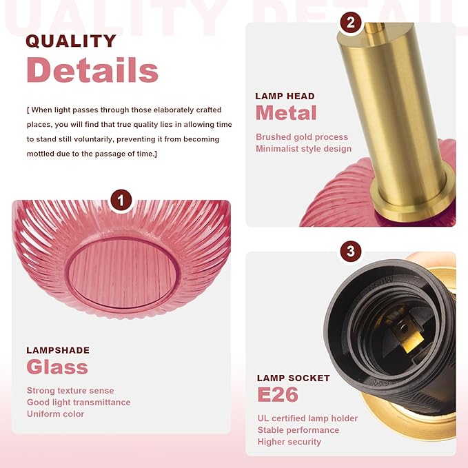 Plug in Hanging Light Fixture Pink Glass Pendant Light Plug in Mid Century Modern Chandelier Light Fixture with Cord Vintage Gold Swag Lamp for Girls Bedroom Baby Nursery Living Room Corner