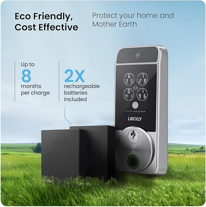 Lockly Visage Zeno Series Smart Lock, Facial Recognition & Fingerprint Keyless Entry Door Lock, Built-in Wi-Fi Deadbolt with Apple Home Key, PIN Genie Keypad, App Remote Control, Easy Installation