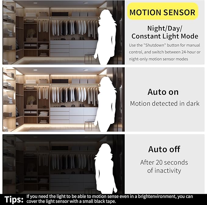 5V Motion Sensor COB LED Strip Lights,Time-Delay and Brightness Adjustable,Two Power Supply Options: Batteries(Not Included) or USB,6.56FT/2M,Cool White 6500K,320LEDs/M,for Kitchen Cabinet