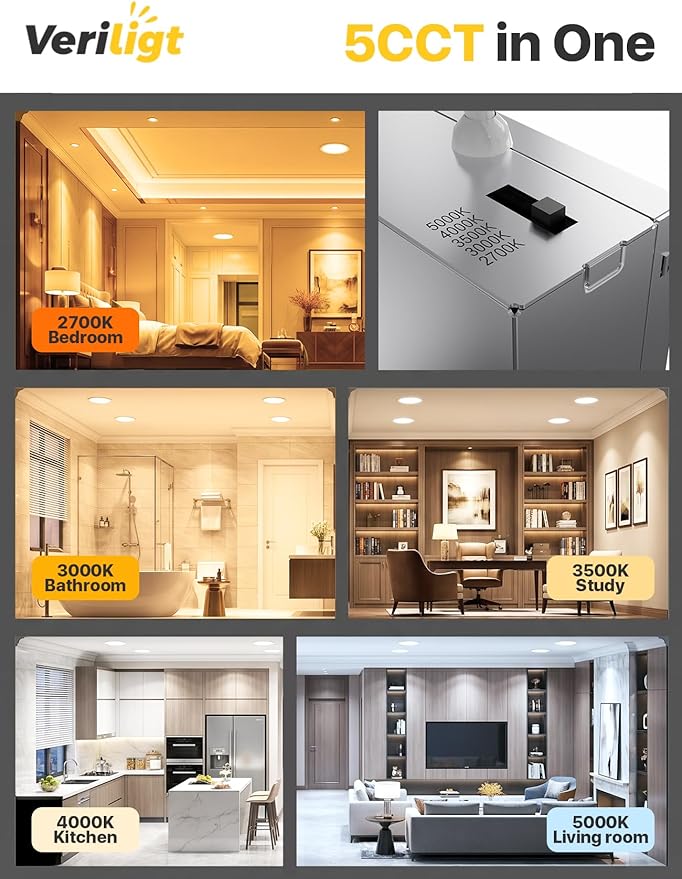 48 Pack 4 Inch LED Recessed Light, Dimmable, Damp Rated, 5CCT Selectable, 9W 750LM, 120V, Silm Canless Wafer Ceiling Light, ETL&FCC