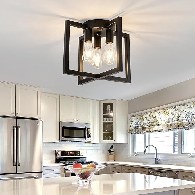 ZGLAOJT Motion Sensor Ceiling Light Fixture 3-Lights Semi Flush Mount Ceiling Light Black Industrial Indoor Chandelierfor Kitchen Living Room Bedroom Farmhouse Hallway Foyer