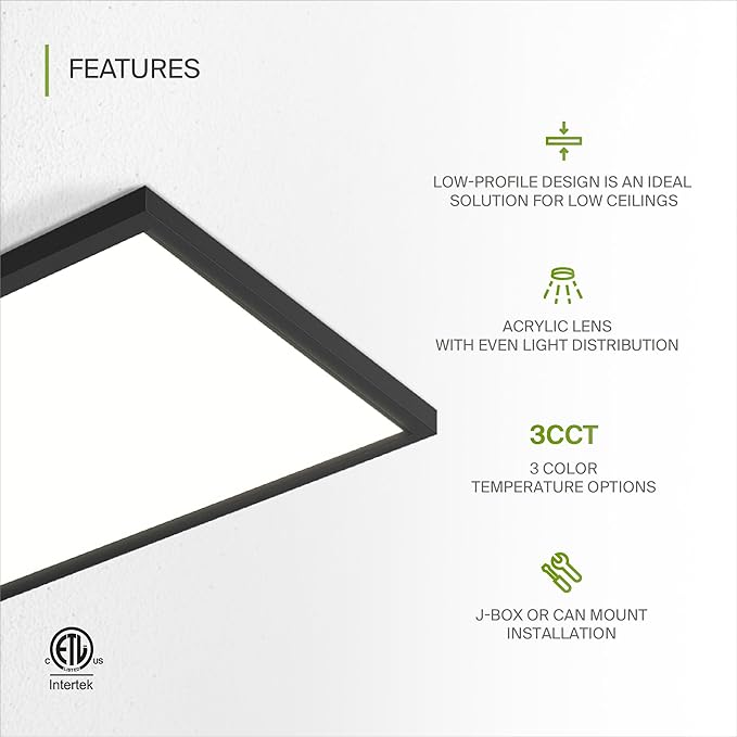 ASD LED 12" Square Flush Mount Light | 24W 1820LM 3000-5000K 120V | 3CCT, Dimmable, Ultra Slim, ETL Listed | Thin Surface Lamp, Bedroom Ceiling Lighting | Black, 4 Pack