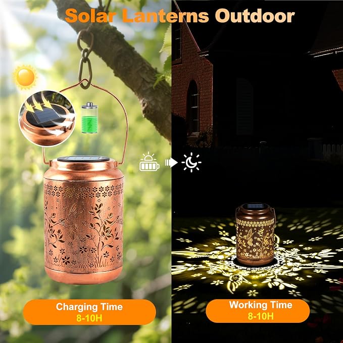 Solar Lanterns Outdoor Waterproof, Hummingbird Garden Decor for Yard Porch Lawn Patio Pathway, Hanging Solar Lights Birthday Gifts for Women Mom Grandma Sister Friend