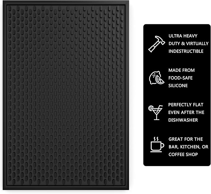 2 Pack Silicone Bar Mat - 1/2 Inch Thick Heat-Resistant and Food Safe Drip Mat - Spill Mats for Counter Top - Kitchen Service Mat, Coffee Bar, Restaurant - Drying Mat - 18 x 12 Inches