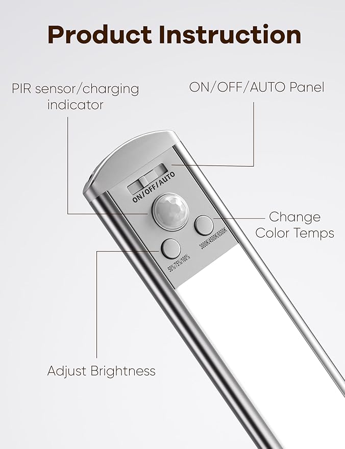 Joyzy 3 Pack Battery Operated Closet Lightings LED Rechargeable Motion Sensor Counter Light Indoor Magnetic Dimmable Above Stove Lights, Wireless Under Cabinet Lights Over Sink Light RV Step Lighitng