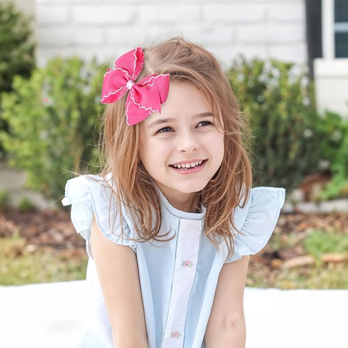 OAOLEER 5” 2PCS Hair Bows for Girls, Pink Grosgrain Ribbon Bows Hair Alligator Clips Hair Accessories for Girls Infants Toddlers Kids Teens Children (Pink)