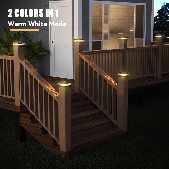APONUO Solar Post Lights Outdoor, 2 Lighting Modes 16 LEDs Solar Post Cap Lights for 4x4 5x5 6x6 Vinyl Wooden Posts Waterproof Fence Post Lights Solar Powered for Deck/Fence/Porch (Black,12 Pack)