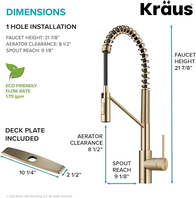 KRAUS Oletto Commercial Style Single Handle Pull Down Kitchen Faucet with QuickDock Top Mount Installation Assembly in Spot Free Antique Champagne Bronze, KPF-2631SFACB