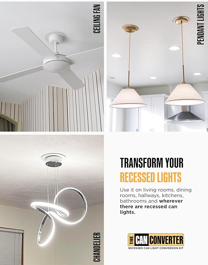 The Can Converter R56 Recessed Can Light Conversion Kit w/ 7"¾ Flat Ceiling Medallion - Home Improvement for 5" & 6" Cans, Converter Kit for Ceiling Fan & Light Fixture, UL Certified, Brushed Nickel