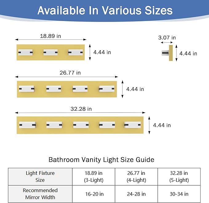 LED Bathroom Light Fixtures, 4-Light Modern Vanity Lights with Milky White Frosted Acrylic Shades, Gold Bathroom Lighting Fixtures Over Mirror, ETL Listed, 27W 5CCT Adjustable
