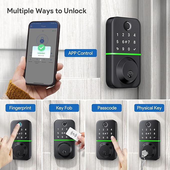 Smart Door Lock Deadbolt with Keypad: Keyless Entry Door Lock - Fingerprint Lock for Front Door - Electronic Lock with Bluetooth and APP Control