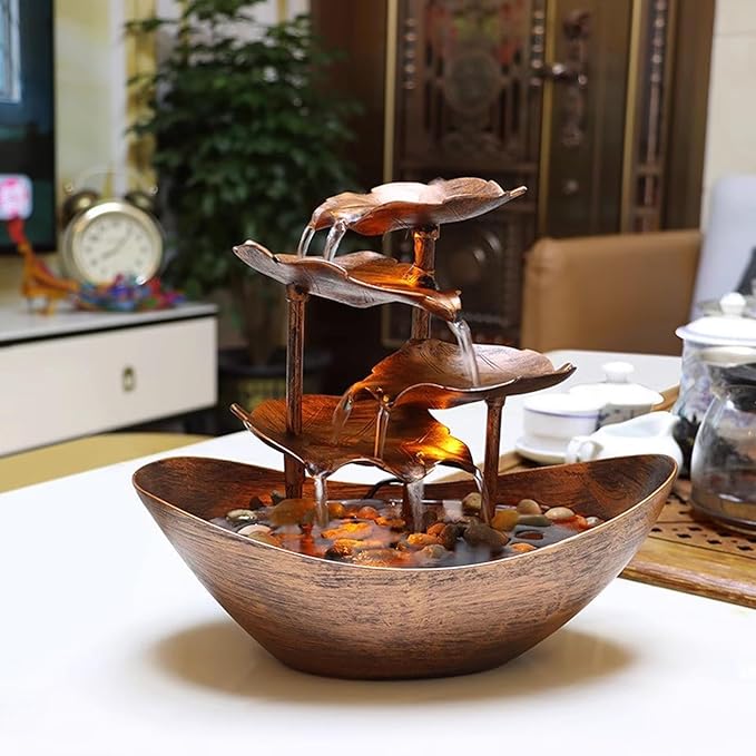Meditation Decor, Desktop Lotus Leaf Yuanbao Flowing Water Fountain Decoration Living Room Screen Porch Home Decoration, LED Atmosphere Night Light,Office Home Decoralth (B)