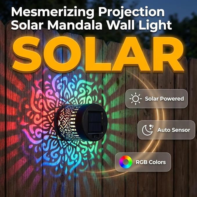 2026 New Decorative Solar Mandala Lights, Solar Mandala Lights Outdoor, Mandala Theme Waterproof Fence Light for Garden, Patio, Deck, Post, Fence Yard Decor (1PC)