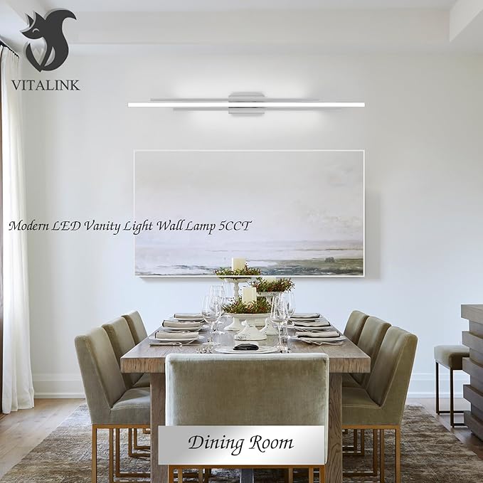 55 Inches Nickel LED Modern Bathroom Vanity Light Fixtures Dimmable 5CCT Vanity Light Bar Over Mirror 3-Light Wall Light for Bathroom Over Mirror Picture Light