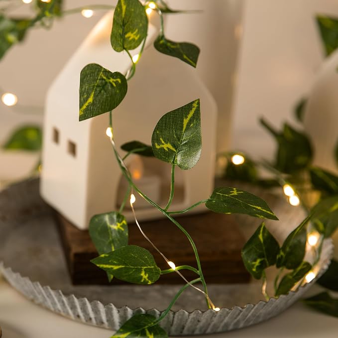 Vine with Fairy Lights, 2 Pack 40 LEDs Vine Lights Pothos Battery Operated Indoor String Lights, Artifical Garland Leaf Fairy Light Wall Wedding Garden Dorm Bedroom Decor
