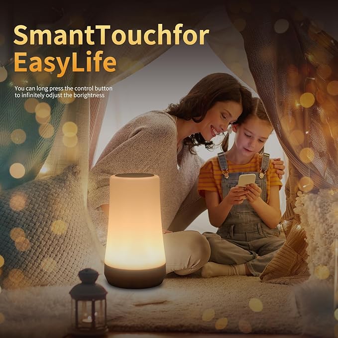 OORUN Touch Bedside Table Lamp,13 RGB Colors & 5 Brightness, USB Rechargeable Desk Lamp, Remote Control Dimmable Light with RGB Color Changing,Portable Lamp for Baby (F9)