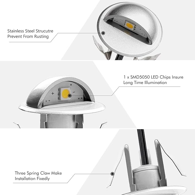 20 Pack LED Stair Lights Kit Outdoor 1-2/5" 0.2W-0.4W Low Voltage Waterproof IP65 Multi-Color RGB Recessed Wood LED Deck Lighting Yard Garden Patio Step Landscape Pathway Decor Lamps