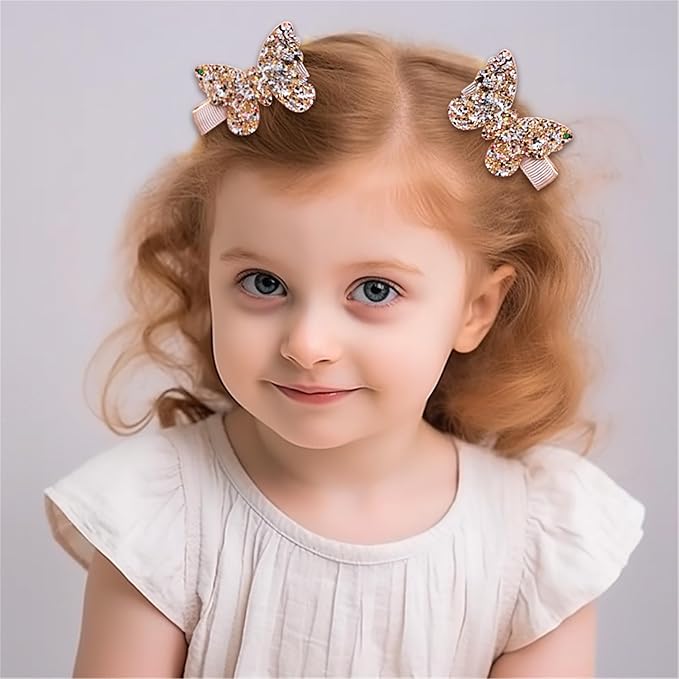 New Glitter Gold Bows Hair Clip For Girls, Baby Girl Toddler Clips, Hair Accessories.(FJ98) (4 Pcs Gold)