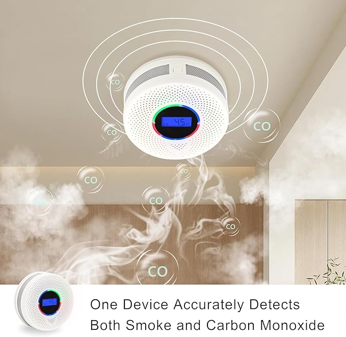 10-Year Battery Smoke and Carbon Monoxide Detector, 2-in-1 Smoke CO Alarm with Digital Display, Reliable Fire and CO Alarm for Home, Bedroom, Kitchen (3 Pack)