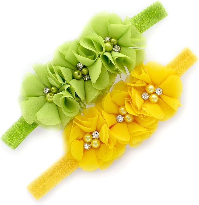 My Lello Flower Headbands Baby - Girls - Toddler Fabric Beaded Stretchy Elastic Pair