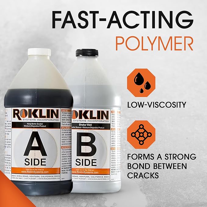 Roklin Systems, Inc. - PolyFlex DS Concrete Crack Filler, Quick-Drying Asphalt Crack Sealer, Floor/Wall Repair Patch Kit Essential, 10 gallons (5 gallons x 2 - Side A & B), Gray