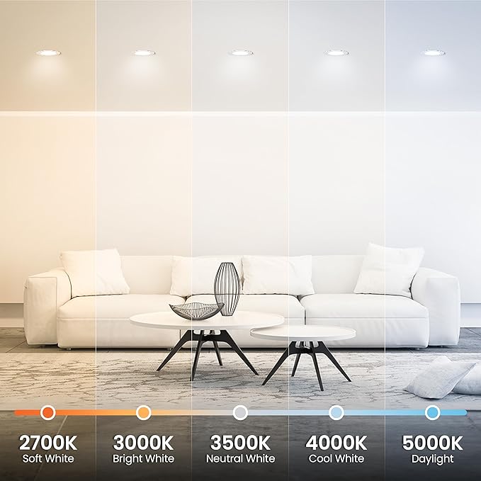 Feit Electric 6" LED Canless Recessed Downlights with Tethered Jbox, Slim, 65W Replacement, Dimmable, 5CCT Adjustable White, 90 CRI, 850 Lumens, LEDR6XT/6WYCA/6, 6 Pack
