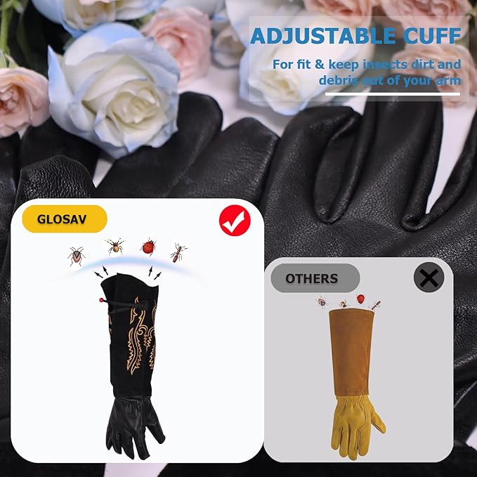 Gardening Gloves Thorn Proof for Rose Pruning & Cactus Trimming, Cowboy Long Leather Garden Gloves for Women & Men (Western Style, Small)