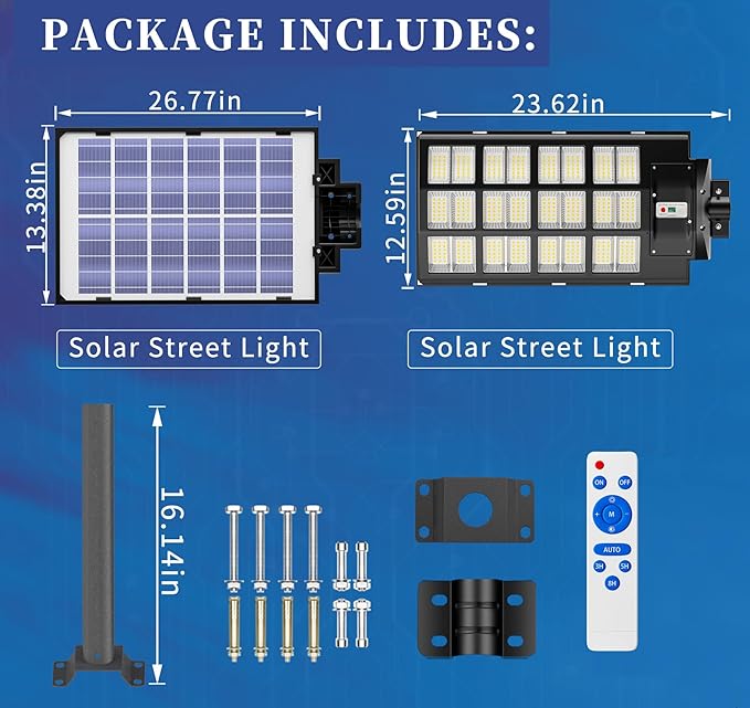 JAYNLT Y-6800W Solar Street Lights Outdoor, 600000LM 6500K Powerful Parking Lot Lights Commercial, Duks to Dawn Solar Lamp Outdoor with Motion Sensor for Yards, Driveways