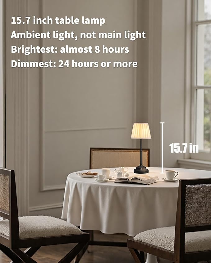 KDG Cordless LED Table Lamp, Portables Fabric Shade Desk Lamps, 4000mAh Rechargeable Battery Powered Lighting, Dimmable Light for Dining Room, Bedroom, Bedside, Night Light, Balcony (Black)