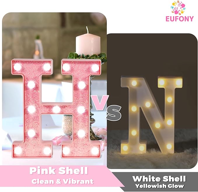 Pink Marquee Light Up Letters, Glitter Alphabet LED Letter Lights for Pink Birthday Party Decorations, Battery Operated Letter Sign for Girls Room Vanity Table Decor, Cool White Lights Letter R