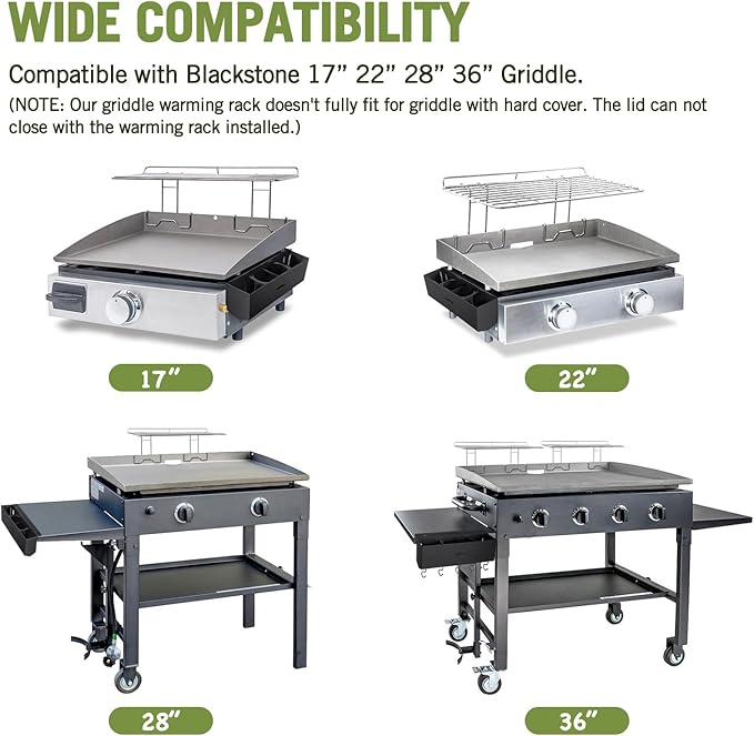 Geesta 2Pcs Blackstone Griddle Warming Rack, Heavy Duty Steel Grill Warming Rack Compatible with 17/22/28/36 Inch Blackstone Griddles and Most Tabletop Flattop Griddle Accessories