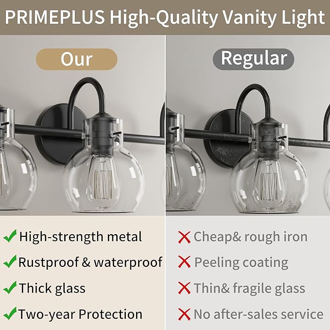 Bathroom Vanity Light Fixtures, Modern 2 Lights Vanity Lighting Fixture Matte Black, Farmhouse Metal Wall Lamp with Globe Glass Shade, Porch Wall Mount Light Fixture for Mirror Cabinets