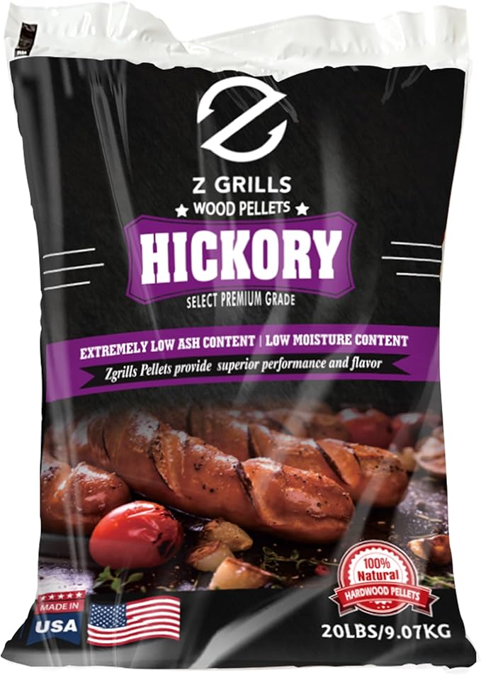 Z GRILLS Wood Pellets for Smoker Grill and BBQ, 100% All-Natural Hardwood Hickory Pellet, 20lbs