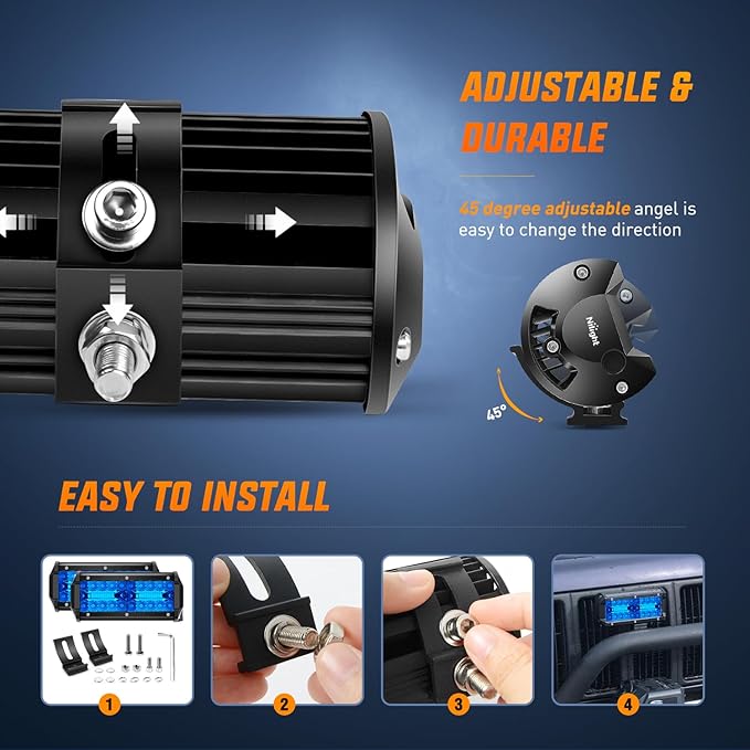 Nilight 6.5 inch LED Light Pod Blue Triple Row 2PCS 120W Flood Spot Combo Driving Fog Lights Fishing Hunting Emergency Safety Signal Deck Trailer Lighting for UTV Pick-up Van Boat Tractor