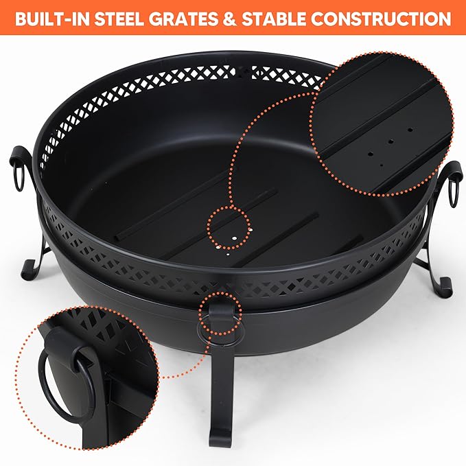 SUNCREAT Outdoor Patio Fire Pit with Mesh Spark Screen, 40" Portable Fire Pit for Camping, Black